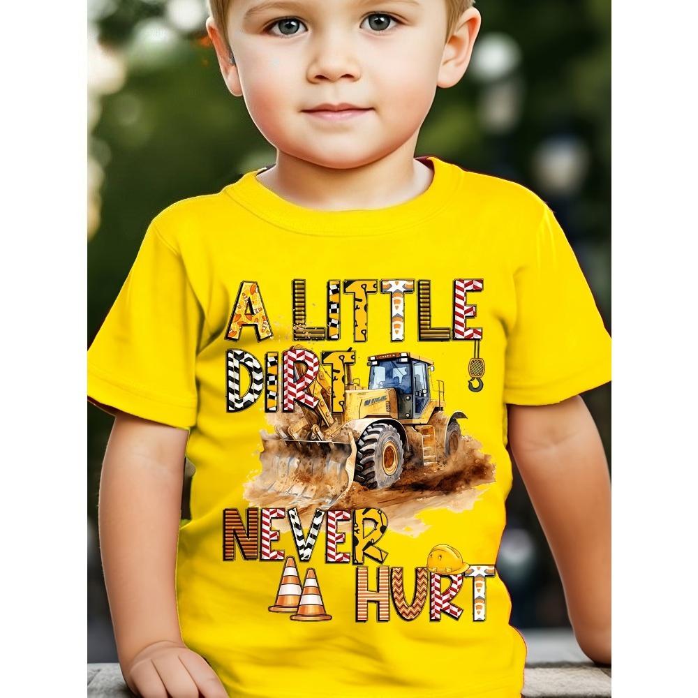 Summer Cute Letter Bulldozer Cool Print Childrens T Shirt Fashion Cotton Kids Short Sleeve Shirt Casual Boys Clothes Tees Tops