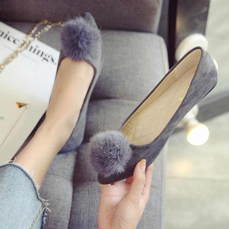 Большие размеры Помпон Меховые шарики Туфли Женские Одинарные Балетки OL Женские Туфли — фото 13