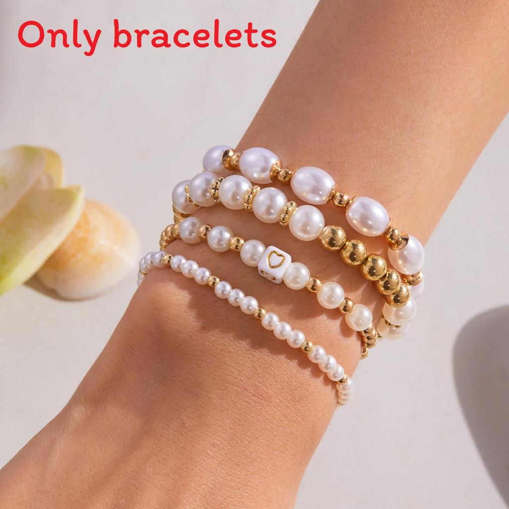 Artificial Pearl Beaded Bracelet With Geometric Oval Design For Womens Fashion Accessory