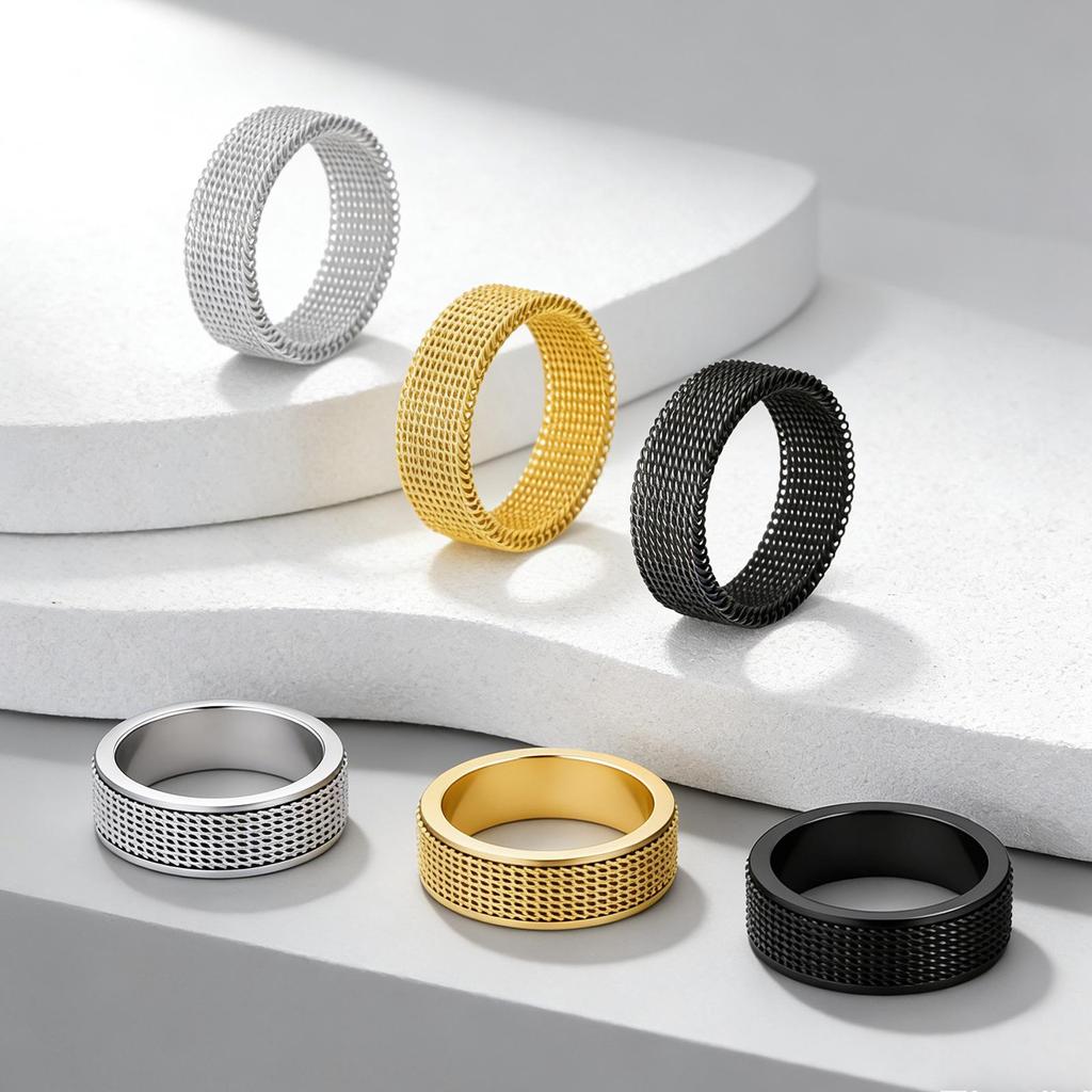 European Trend 18K Gold-Plated Stainless Steel Rotatable Grid Design Decompression Ring