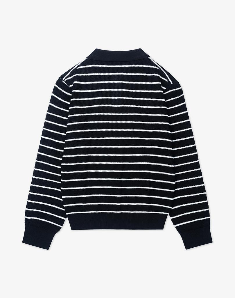 WORK ON BODY OFF Easyon Semi-Overfit Striped Collar Knit [Navy]