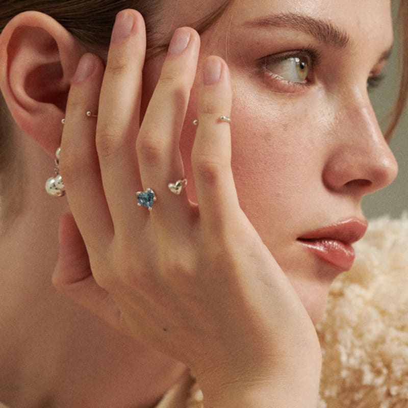 PICOMENT #006 Heart Cubic Zirconia Open Ring _ Sky Blue