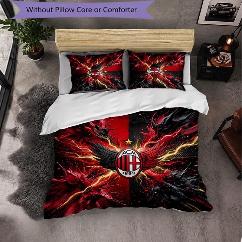 AC Milan Pattern 3?Pieces Bedding Set Soft Microfiber Duvet Cover with Pillow Cases for Bedroom