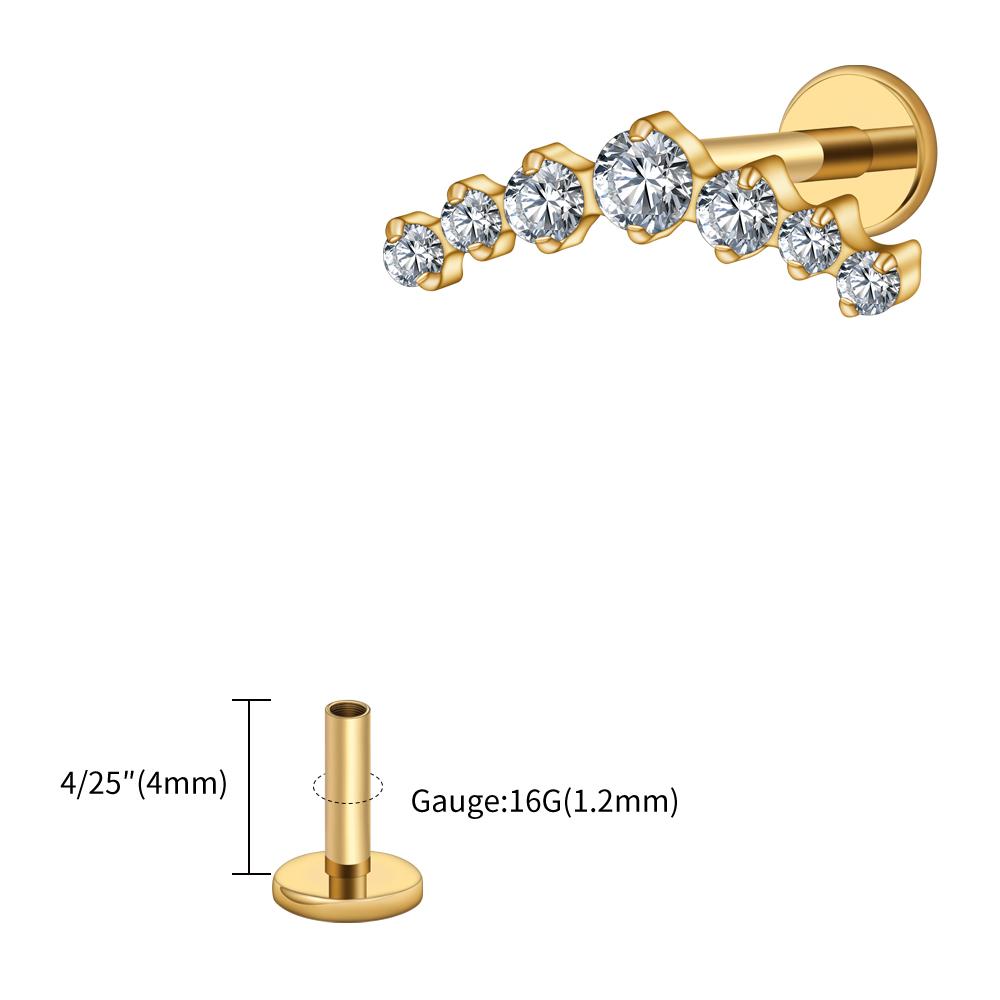 Pravý Velký ASTM F136 Titan 16G CZ Seskupený Climber Stud Náušnice Labret Helix Tragus Chrupavka Stud Plochý Zadní Piercing