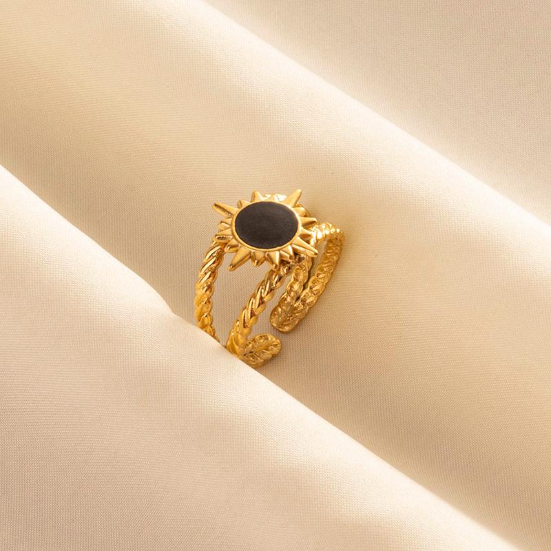 Balck Enamel Gold Plated Heart Fire Evil Eye Stainless Steel Ring Vintage Finger Jewelry Sun Moon Star Rings For Women Men Bague