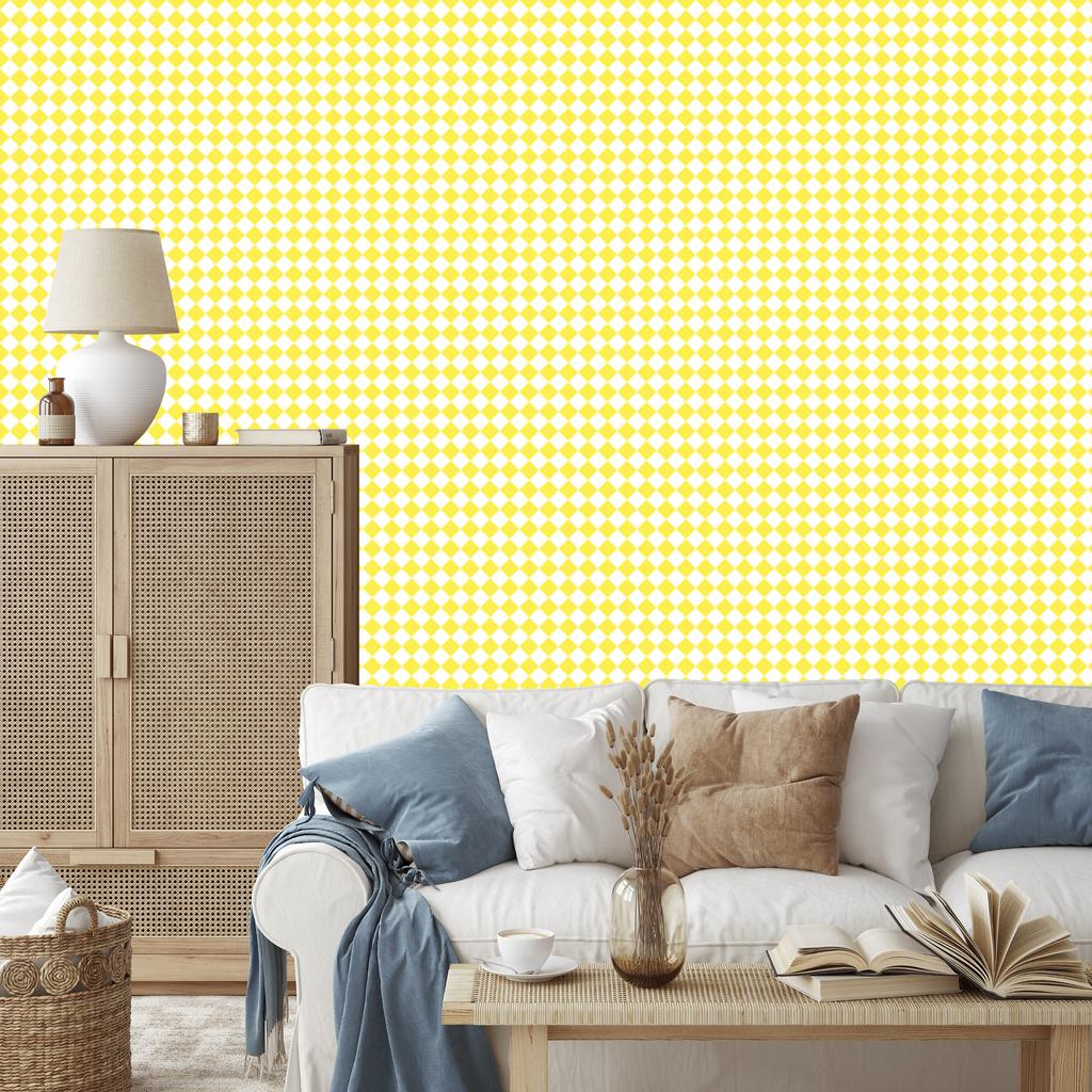 Geometric Rhombus Wallpaper Cream, Yellow and White 50x1000