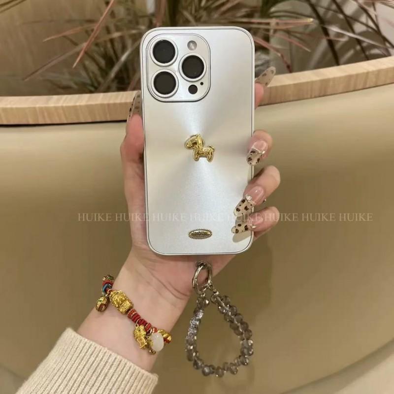 Full Coverage Silicone Phone Case With 3D Golden Horse Aurora Glitter IPhone 17 Pro Max 16 15 14 Series