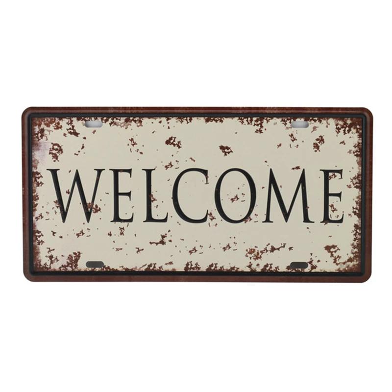 Text Signs Welcome Love Family Warm-Hearted Word Metal Plate Car License Tin Sign Wall Pin Up Tin Sign Retro Craft Iron Painting