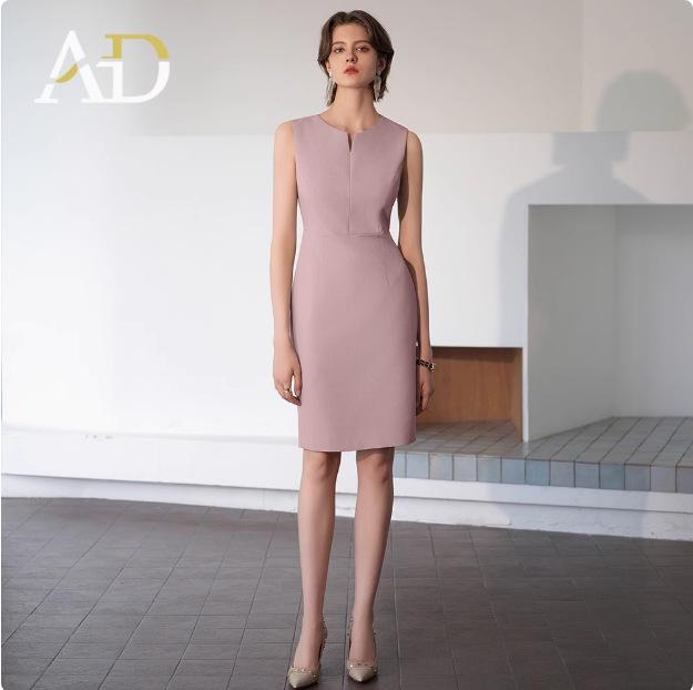 Red Angora Sleeveless Dress Suit: Slimming Professional Ladies Workwear for Spring & Autumn