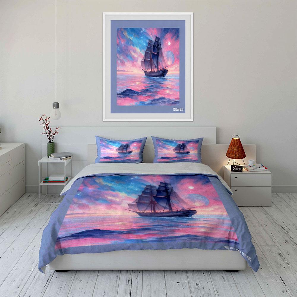 Sailing Ship Theme Art 3Pc, Multiple Sizes Kid'S And Adults' Bedroom Exquisite 3Pc Bedding Set, Gift