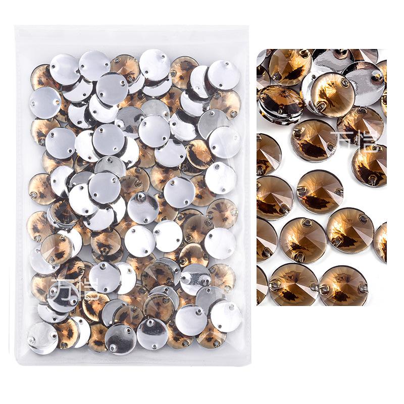 Resin Double Hole Flat Bottom Satellite Hand Seam Drill, Plated Bottom Tip Flat Buckle Diy Clothing Accessories Round Hand Seam Stone