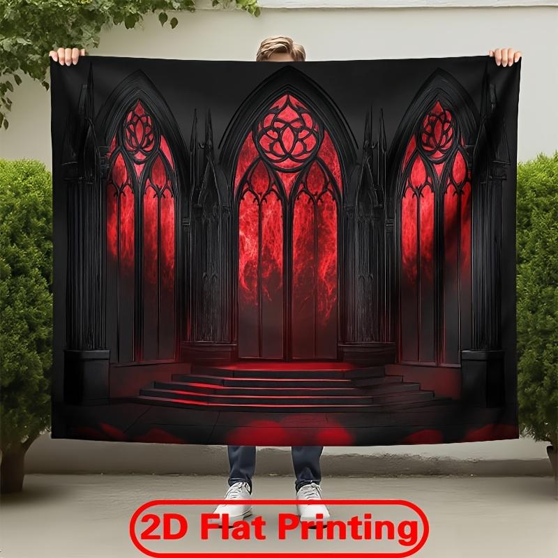 Königliche Gotische Kathedrale Wandteppich Rot Kirchenwandbehang Dramatische Mittelalterliche Abtei Dekoration Druck für Wohnzimmer