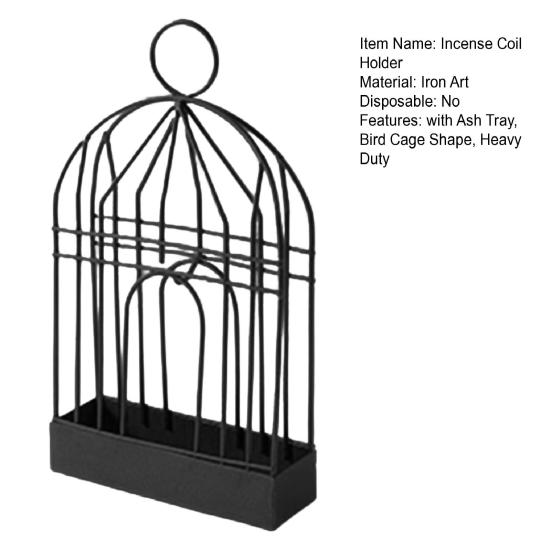 Bird Cage Incense Coil Holder with Spiral Incense Hanger Stand Catcher Tray Repellent Portable Incense