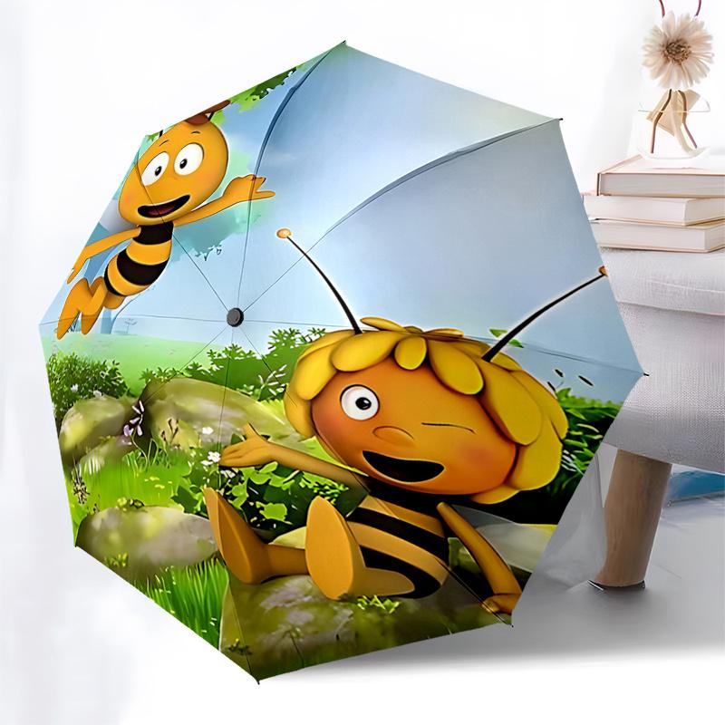 Bee Happy: Automatic Opening/Closing Umbrella with Foldable Design, 8 Bone Iron Frame Perfect Outdoor Gift for Fans and Travelers!0104024a