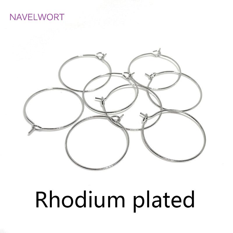 14K Gold/Rhodium Plated Big Circle Ear Wire Hoops Earrings For Women,High Quality Brass Metal Round Earring Fittings Wholesale