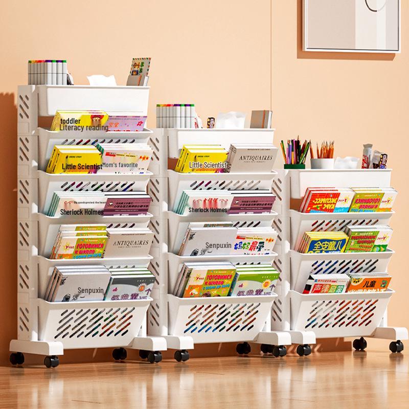Wall-Mounted Bookshelf & Desk Organizer with Movable Table and Trolley