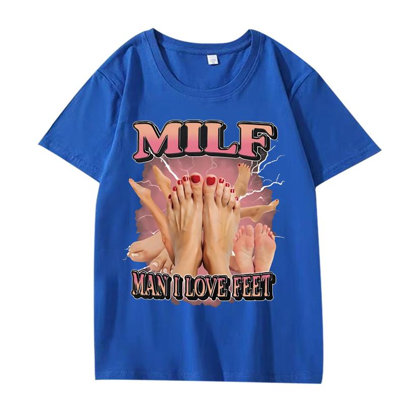 MILF Muž Miluji Chodidla Tričko muži ženy Nadměrné 100% Bavlna Horký prodej krátký rukáv Letní potisk streetwear Unisex nadměrné topy
