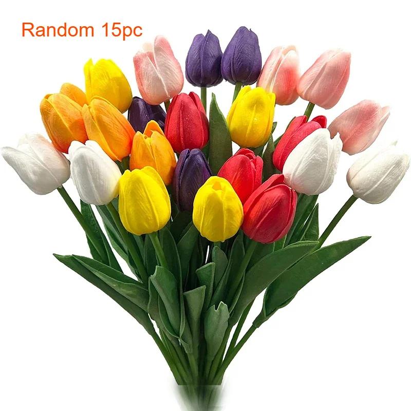 

A Top Quality Vibrant Multicolor Artificial Tulip Bouquet Real Touch Faux Flowers for Home Office Weddings Easter Decorations