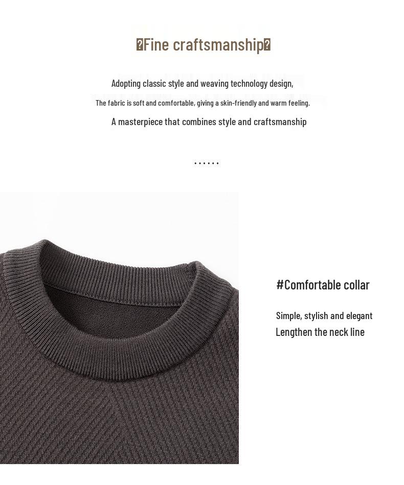 Men's Solid Color Half-High Collar Fleece Knit Sweater - Warm, Casual Base Layer Shirt