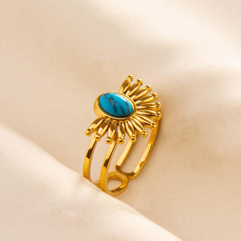 1pcs Blue Stone Ethnic Vintage Open Adjustable Sun Heart Star Stainless Steel Rings For Women Men Accessories Jewelry Bague Gift