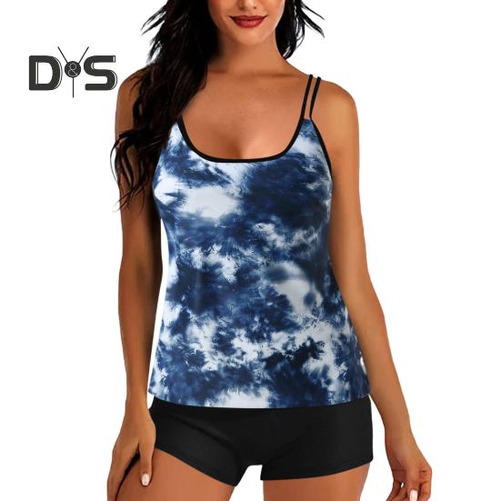 

Комплект из 2 предметов: танкини, съемный ремешок, нагрудная накладка, регулируемые лямки, топы с эластичной талией, принтованные плавки, комплект пляжной одежды XL темно-синий