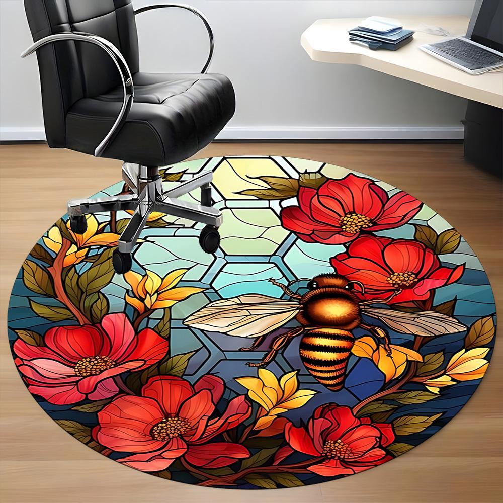 1pc Bee Garden Office Round Area Rug, Under Office Chairs Bedroom Living Room Home Decor, Room Deco