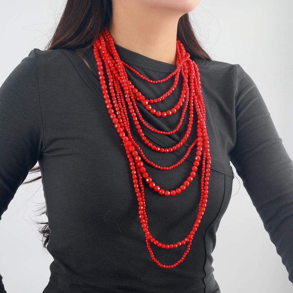 Z Series Red Rice Bead Multi-Layer Women's Retro Necklace