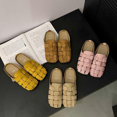 Baotou Boken Shoes Half Slippers Women's Summer Wear New Retro Woven Hollow Breathable Super Soft Flat Bottom Lazy Sandals