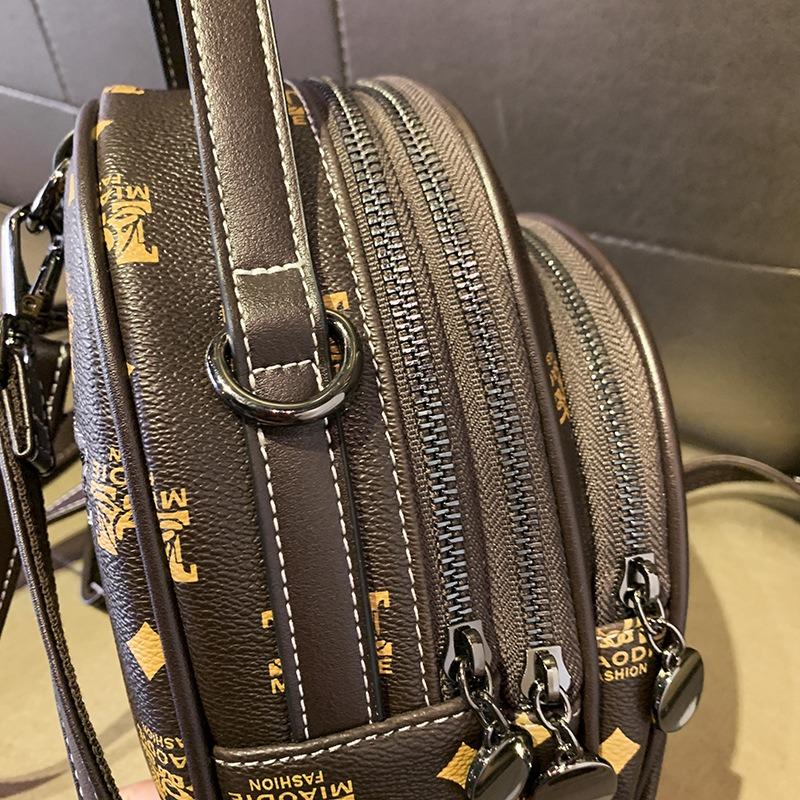 Small Backpack New Retro Versatile Backpack Mini Multi-layer Shoulder Handbag Trendy Printed Bag