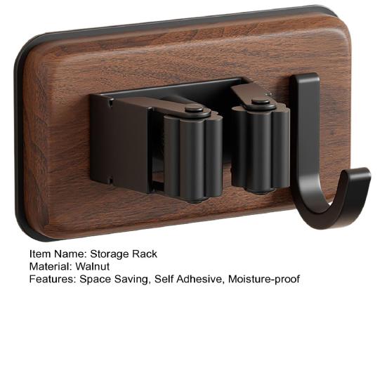 Mop And Broom Holder Heavy Duty Broom Storage Rack Wood Mop Organizer Self Adhesive Mop And Broom Hanging Rack for Bathroom Balcony Cleaning Tools