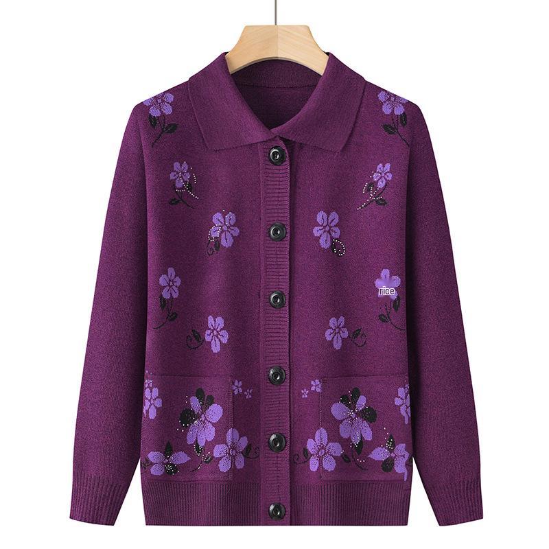 Autumn Winter Wool Cardigan for Middle-aged Women and Elderly - Comfortable Knitwear for Moms