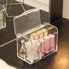 Transparent Swab Box Stylish 3-Grid Acrylic Cotton Swab Holder with Lid Keep Neat Dustproof Storage Solution for Q-tips And Jewelry