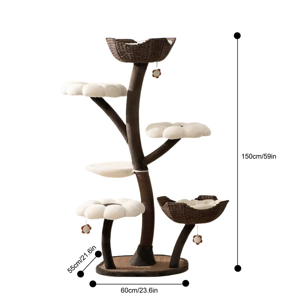 Multi-Level Cat Tree 59 Inches Tall with Sisal-Covered Scratching Posts Condo Dangling Ball and Extended Platform for Cats Play
