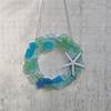 Sea Glass Wreath Handmade Coastal Style Christmas Ornament for Front Door Window Kitchen Cabinet Chair Wall Home Decor