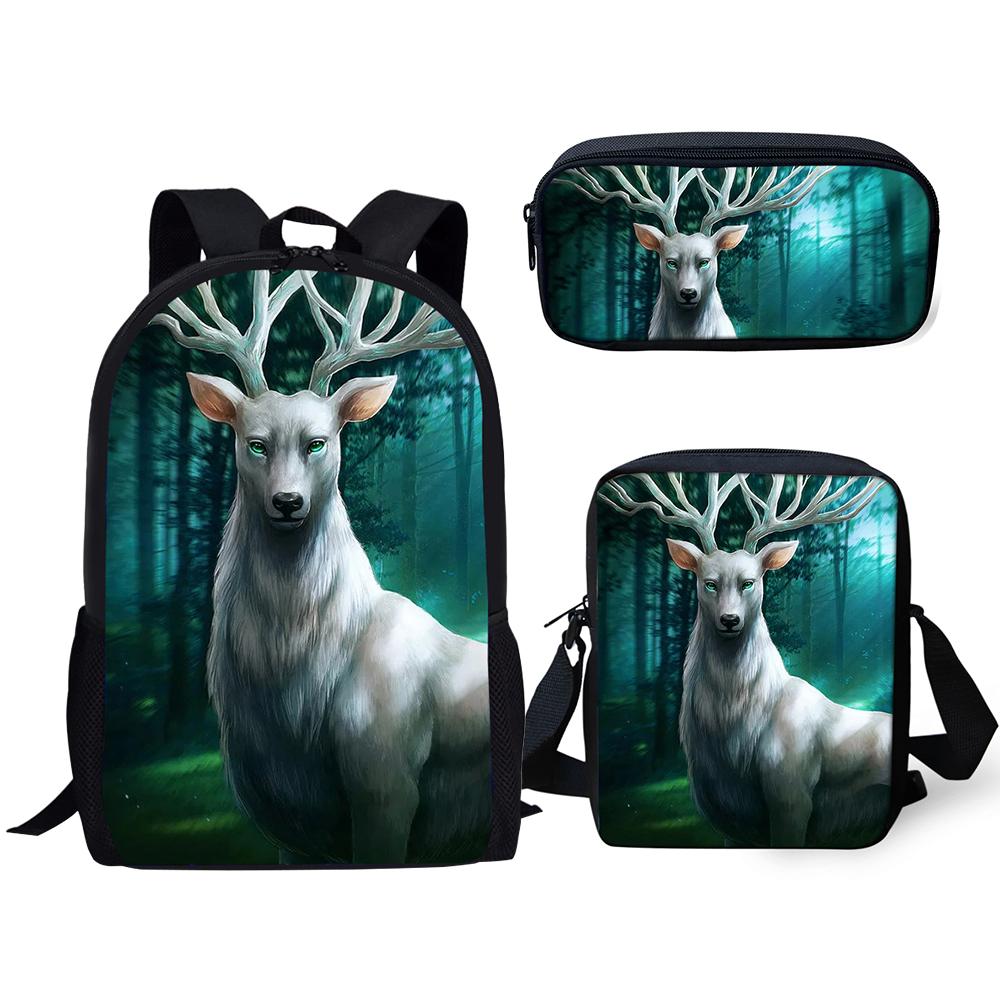 Classico Popolare Novità Cervo Stampa 3D 3pz/Set alunno Zaini Scolastici Zaino Daypack per Laptop Borsa a spalla inclinata Astuccio
