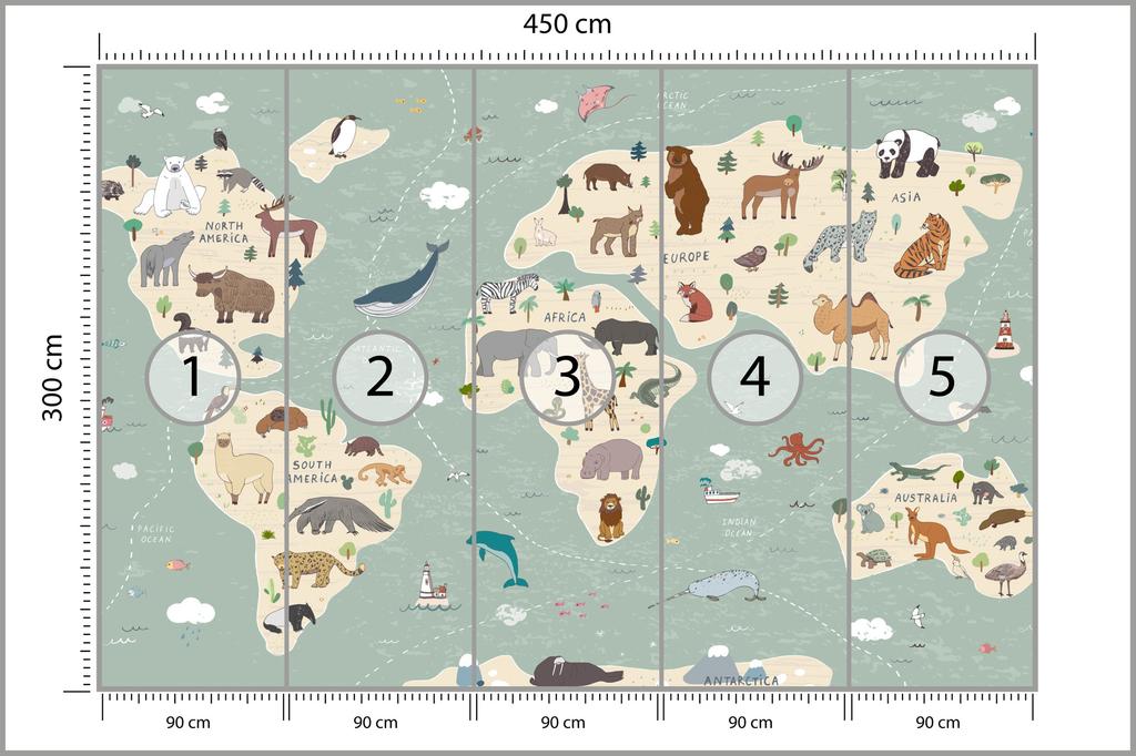 Photomural Colorful World Map Washable Fleece 450x300