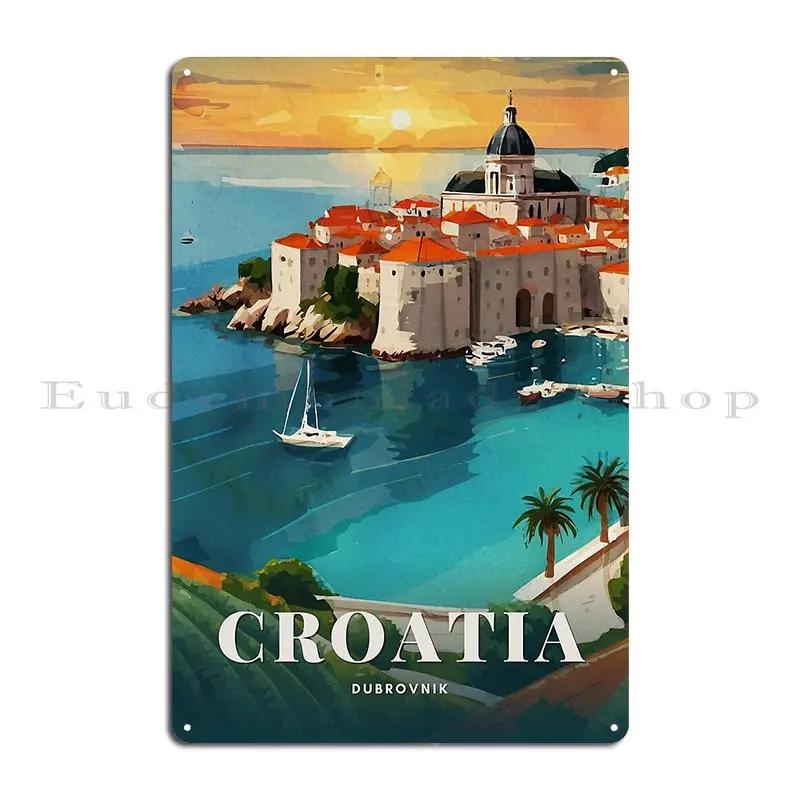 Dubrovnik Coastal Old Town Sunset In Croatia Metal Plaque Poster Rusty Garage Pub Printing Wall Cave Tin Sign Poster