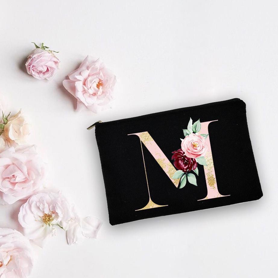 Bridesmaid Personalized White Makeup Bags Alphabet Flowers Bride Wedding Cosmetic Bag Toiletries Organizer Pouch Proposal Gifts