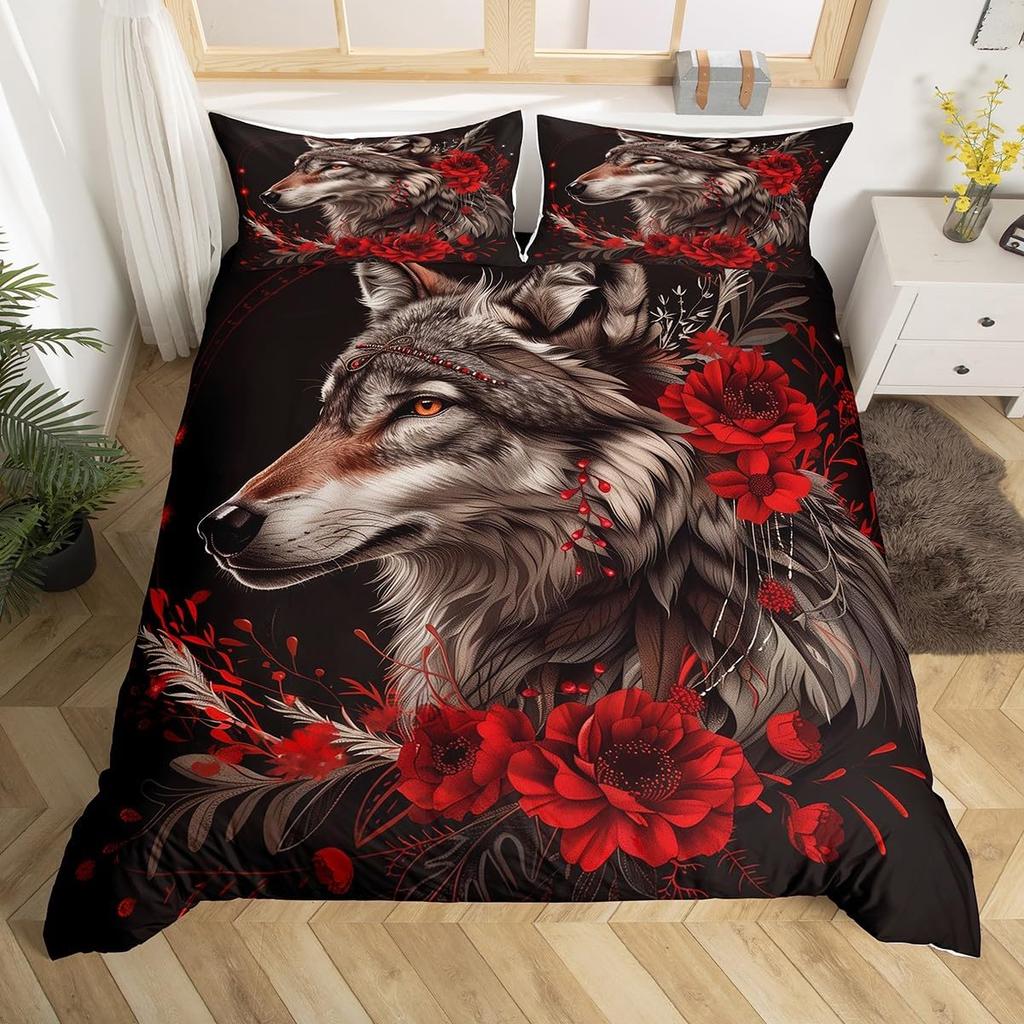 Wolf Duvet Cover Twin Dream Catcher Bedding Set for Kids Boys Girls Wild Adventure Comforter Cover Wild Animals Bedspread Cover