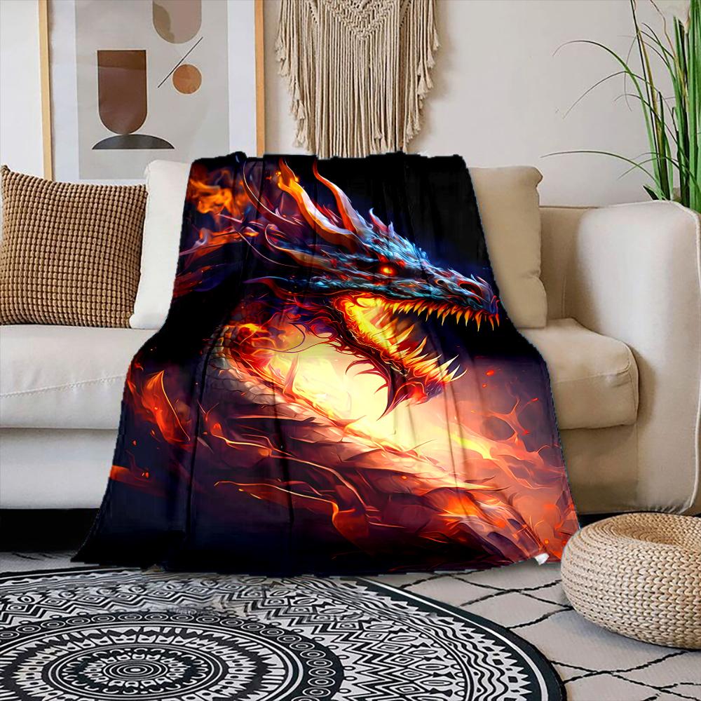 Multiple sizes Fiery Burning Dragon  Print Blanket Warm Soft Suitable for All Seasons for Home Sofa Travel Camping Picnics RV 75x100cm