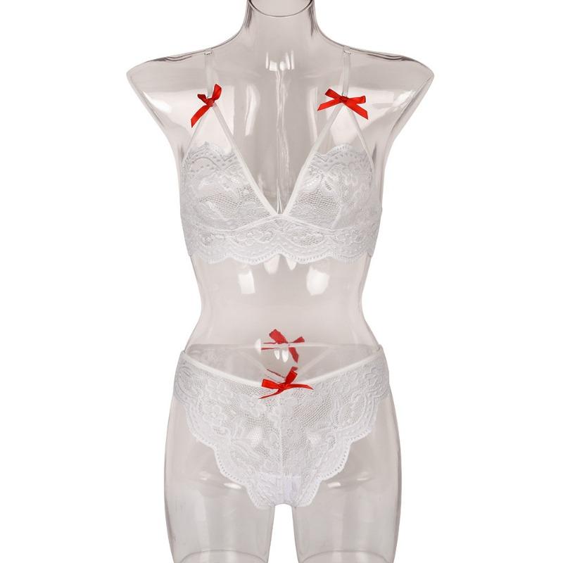Fun piece set, autumn new lace splicing with bow sexy underwear set Fun