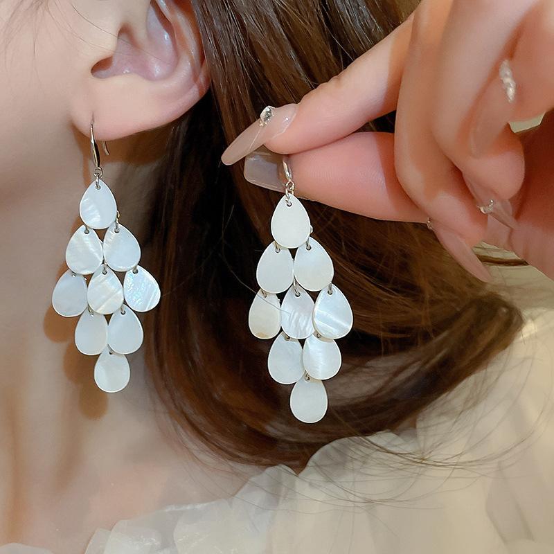 Silver Needle Sweet Flower Butterfly Pearl Tassel Earrings Trend Stud Earrings Temperament Earrings Women