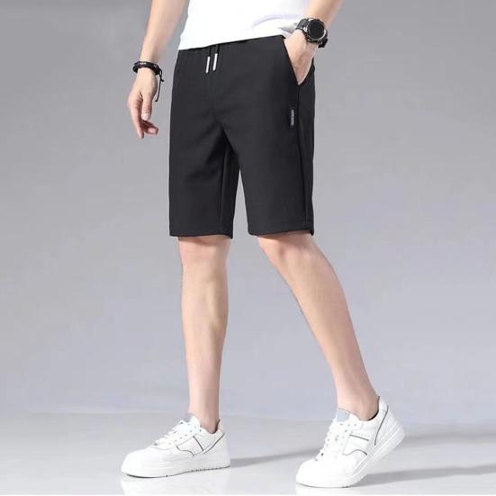 Herren Sommer Shorts Elastischer Kordelzug Taille Gerade Shorts mit weitem Bein Taschen Design Eisseide Einfarbig Sport Shorts