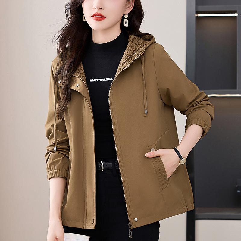 2024 Spring/Autumn Women's Loose Hooded Jacket - Plus Size, Casual & Versatile for Middle-Aged Moms