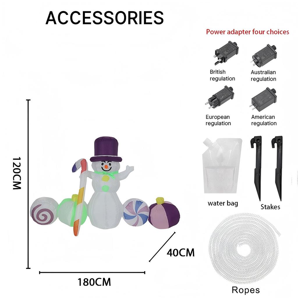 5.91FT Yard Lawn Party Decoration Inflatable Snowman Candy Toy LED Light Xmas Supplies Home Ornaments Christmas Holiday Gifts