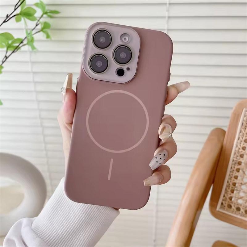 

Роскошный чехол для телефона Magsafe Wireless Charge для iPhone 16 15 14 Pro 13 12 Pro Max, защитный бампер для объектива, магнитная задняя крышка iPhone 16 Pro розовый