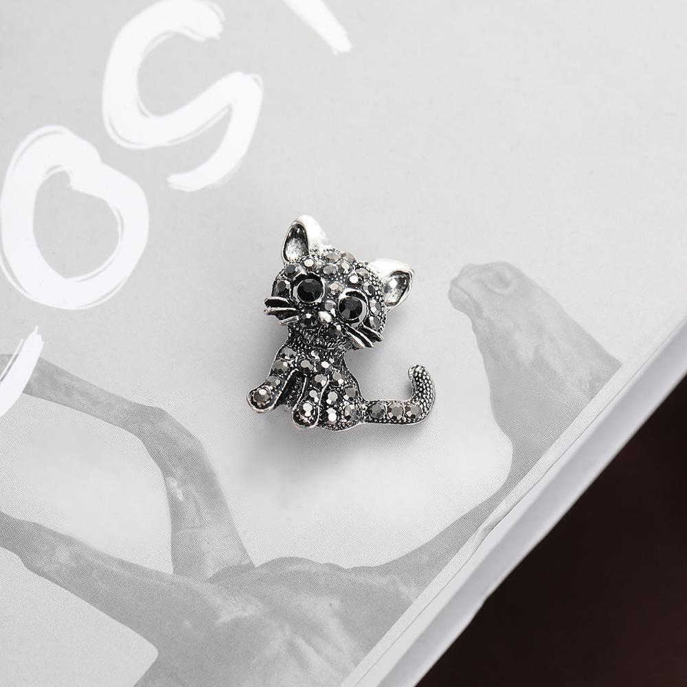 Retro Black Kitten Corsage Brooch with Diamonds