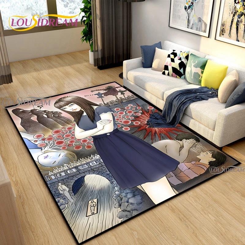 Junji Ito Art Fear Carpet for Living Room Bedroom Table Decor Yoga Area Rug Kitchen Kid Un-slip Floor Mat Alfombra Birthday Gift