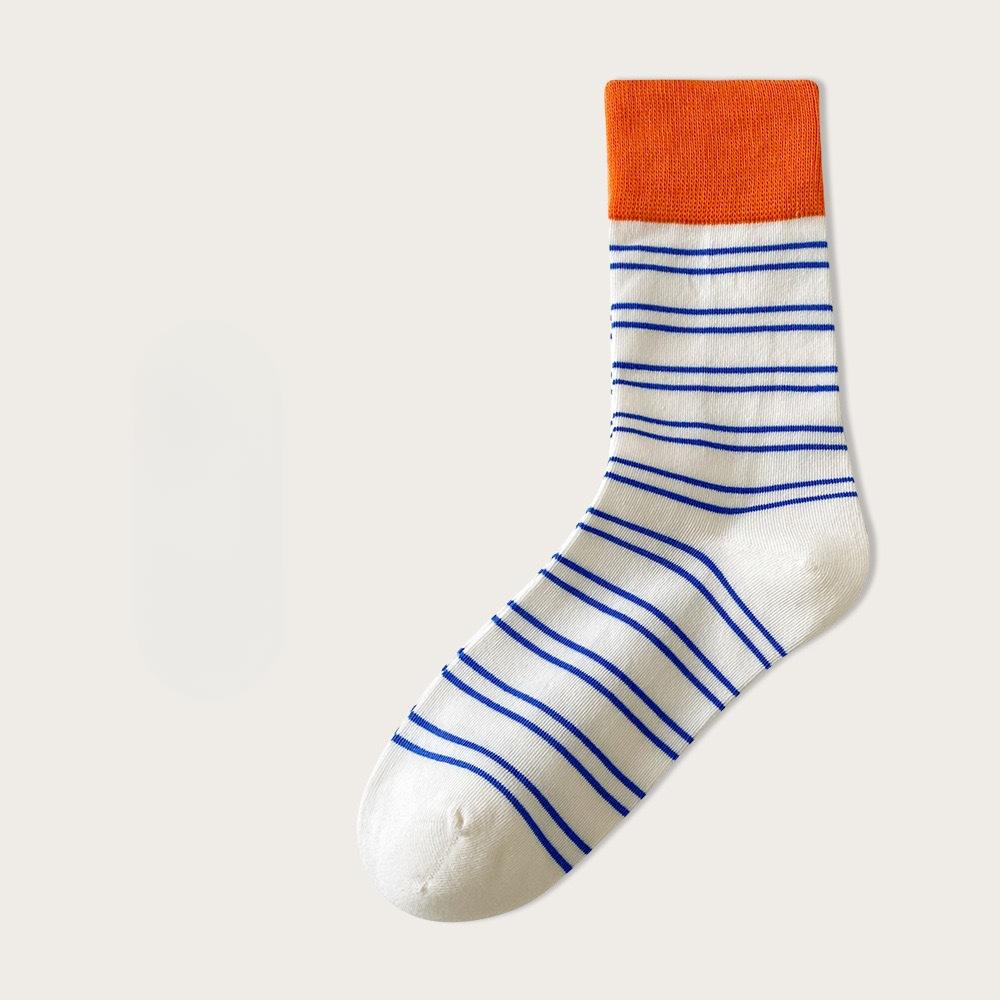 Striped Socks for Women, Mid-calf Socks, Trendy Pure Cotton Spring and Autumn Style, Retro Striped Student Summer Boneless Long Socks