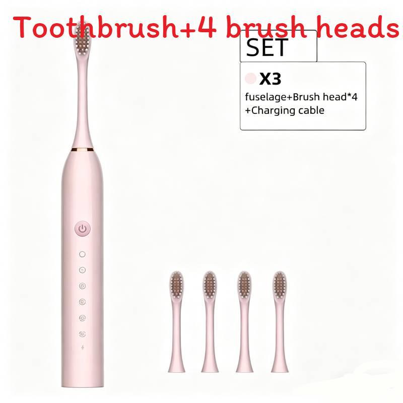 

Портативный набор электрических зубных щеток для взрослых с мягкой щетиной и многорежимной функцией розовый